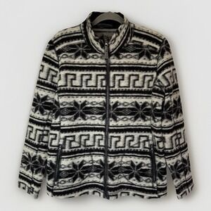 Norwear Wool Blend Nordic Full Zip Jacket Large Black White Fair Isle Geometric